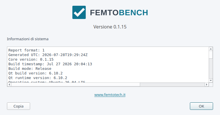 Finestra Informazioni su FemtoBench