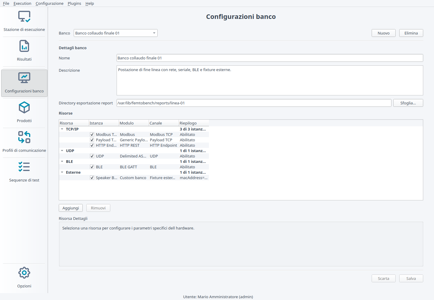 Editor delle configurazioni banco