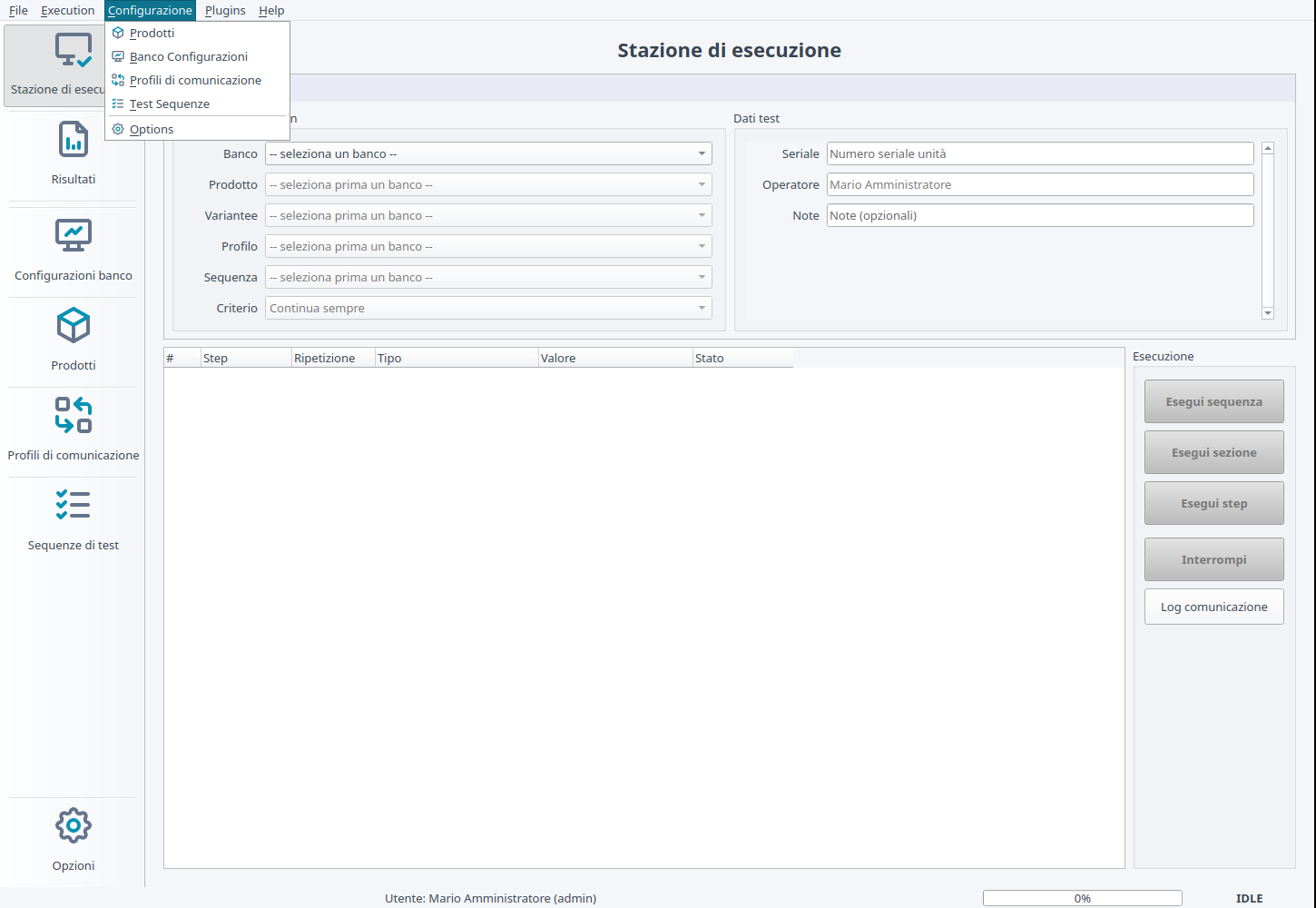 Menu Configurazione di FemtoBench