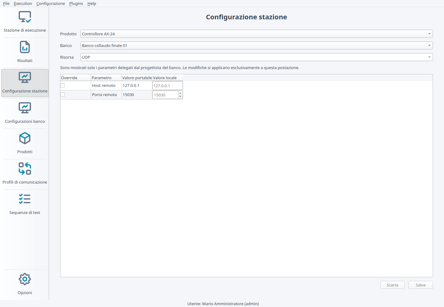 Configurazione locale dei parametri della postazione