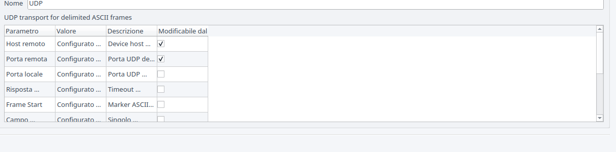 Istanza della risorsa Delimited ASCII Frame nel banco