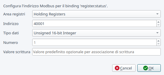 Configurazione di un target Modbus