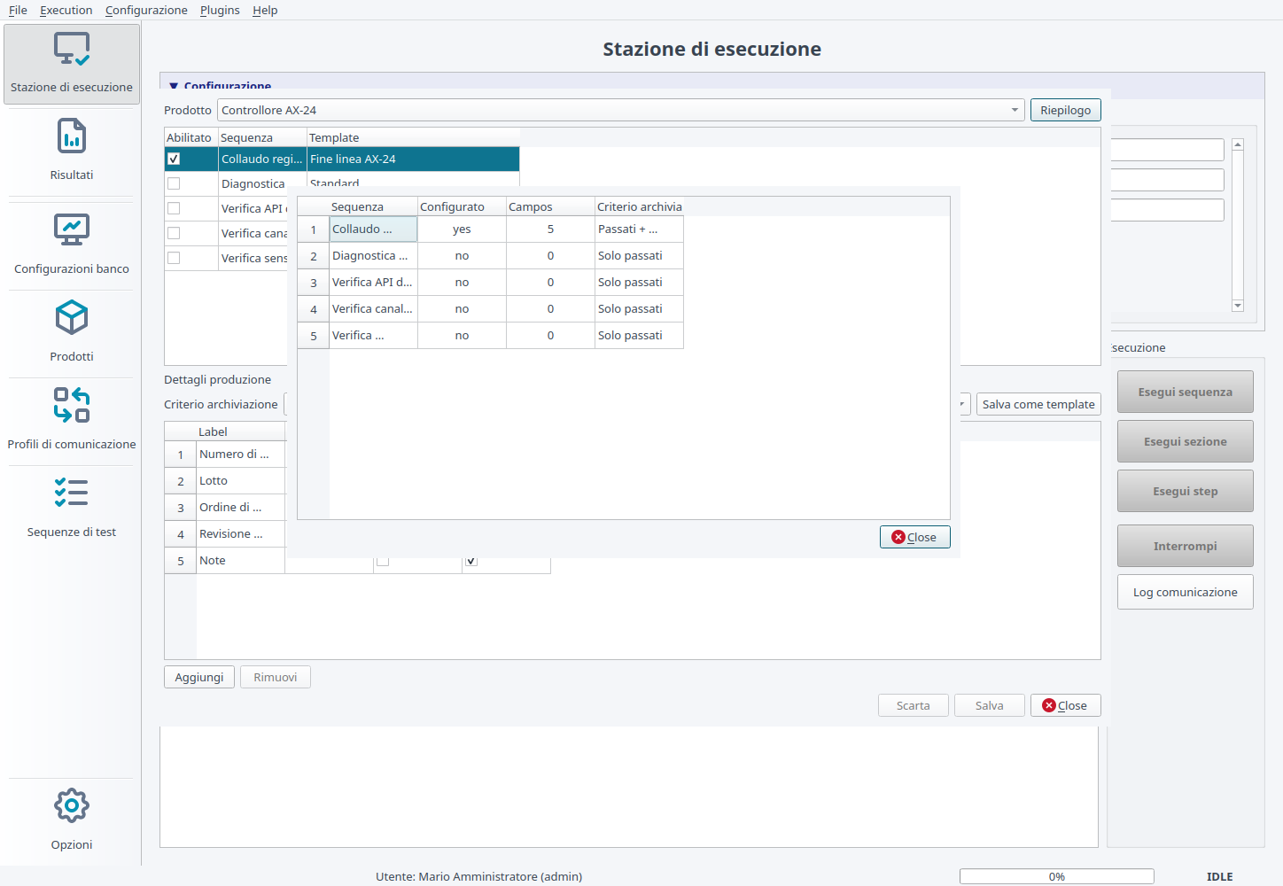 Riepilogo della configurazione Production Data